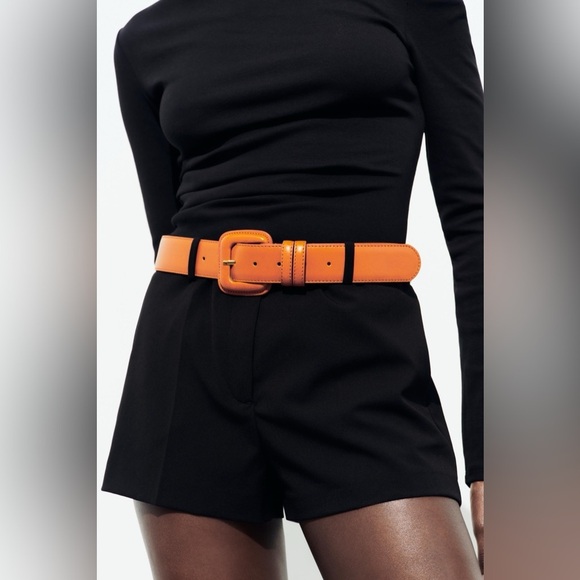 NWT. Zara Orange Leather Belt with Square Buckle. Size 30. main image 8